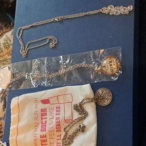 3 Doctor Who necklace set trio pouch Dr quote silver tone